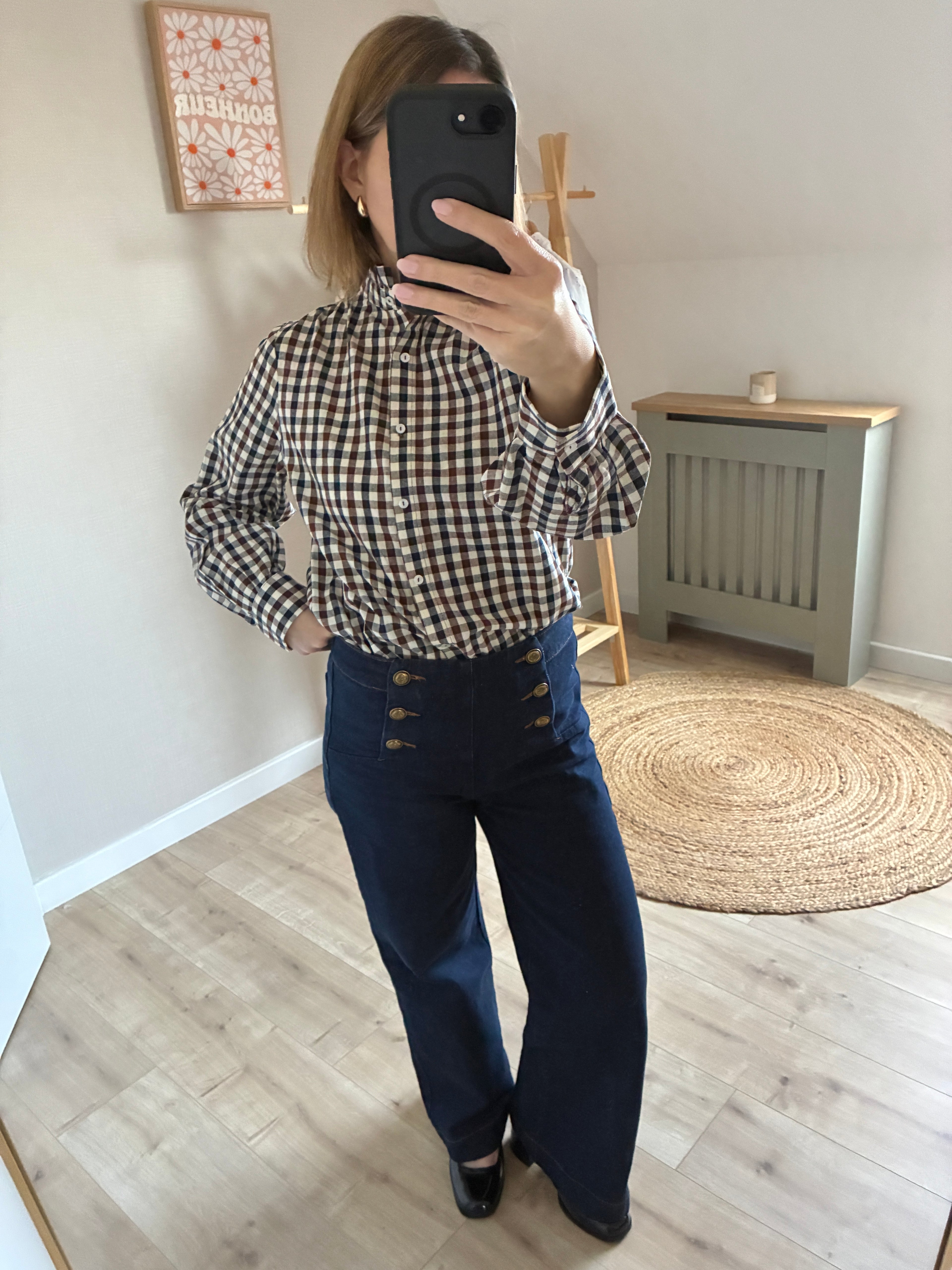 Chemisier-carreaux-Marron-Bleu