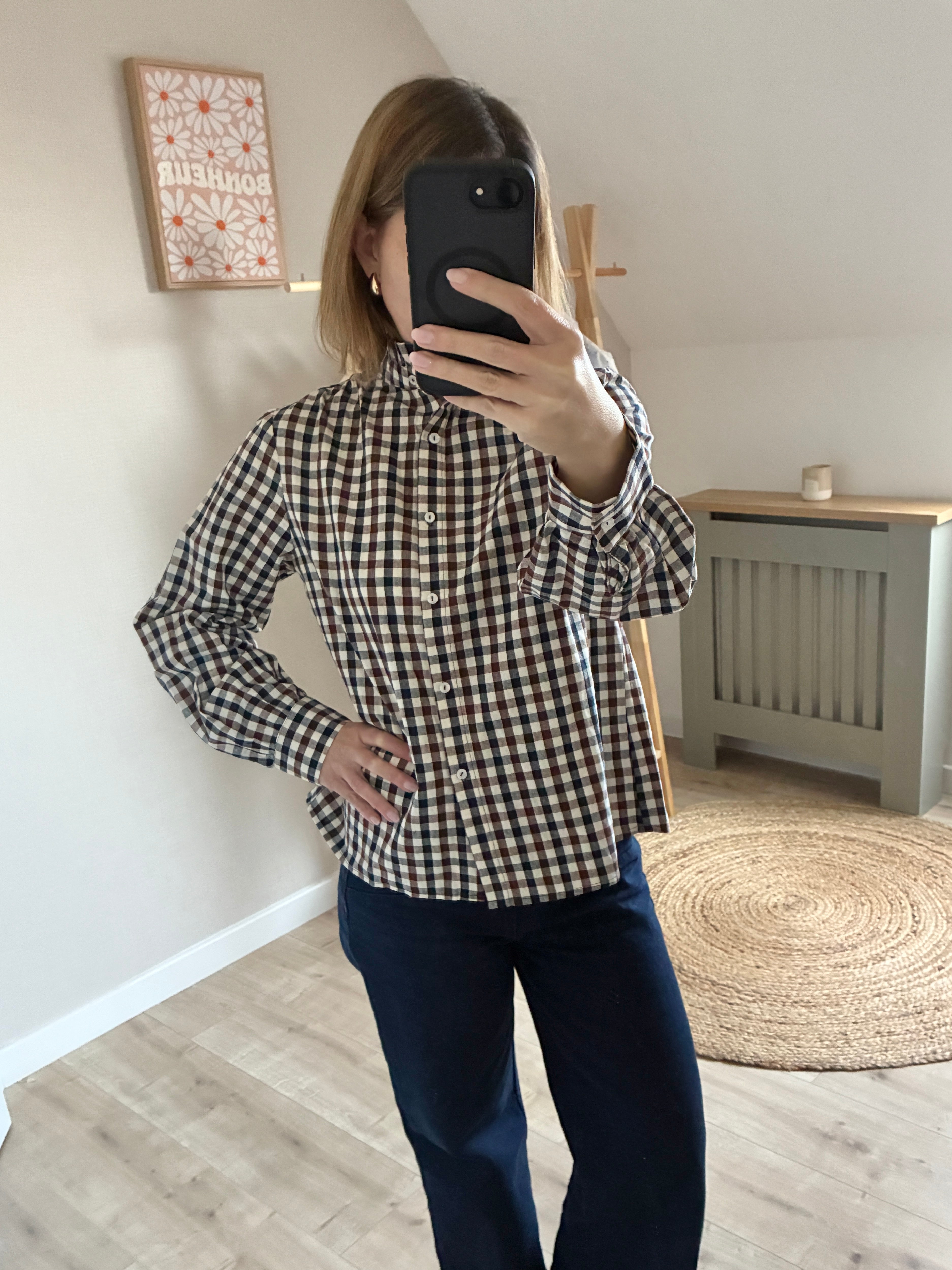 Chemisier-carreaux-Marron-Bleu