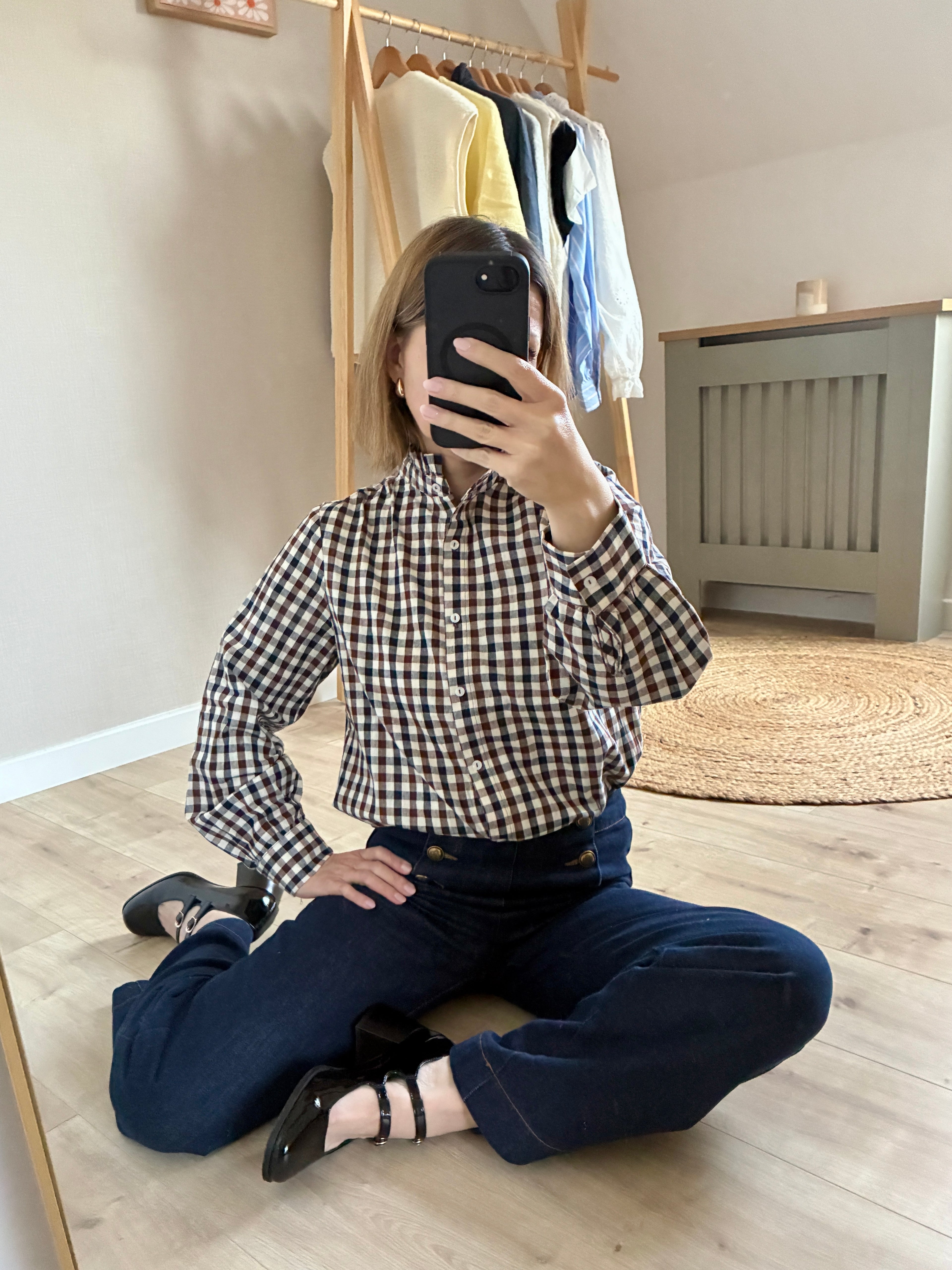 Chemisier-carreaux-Marron-Bleu