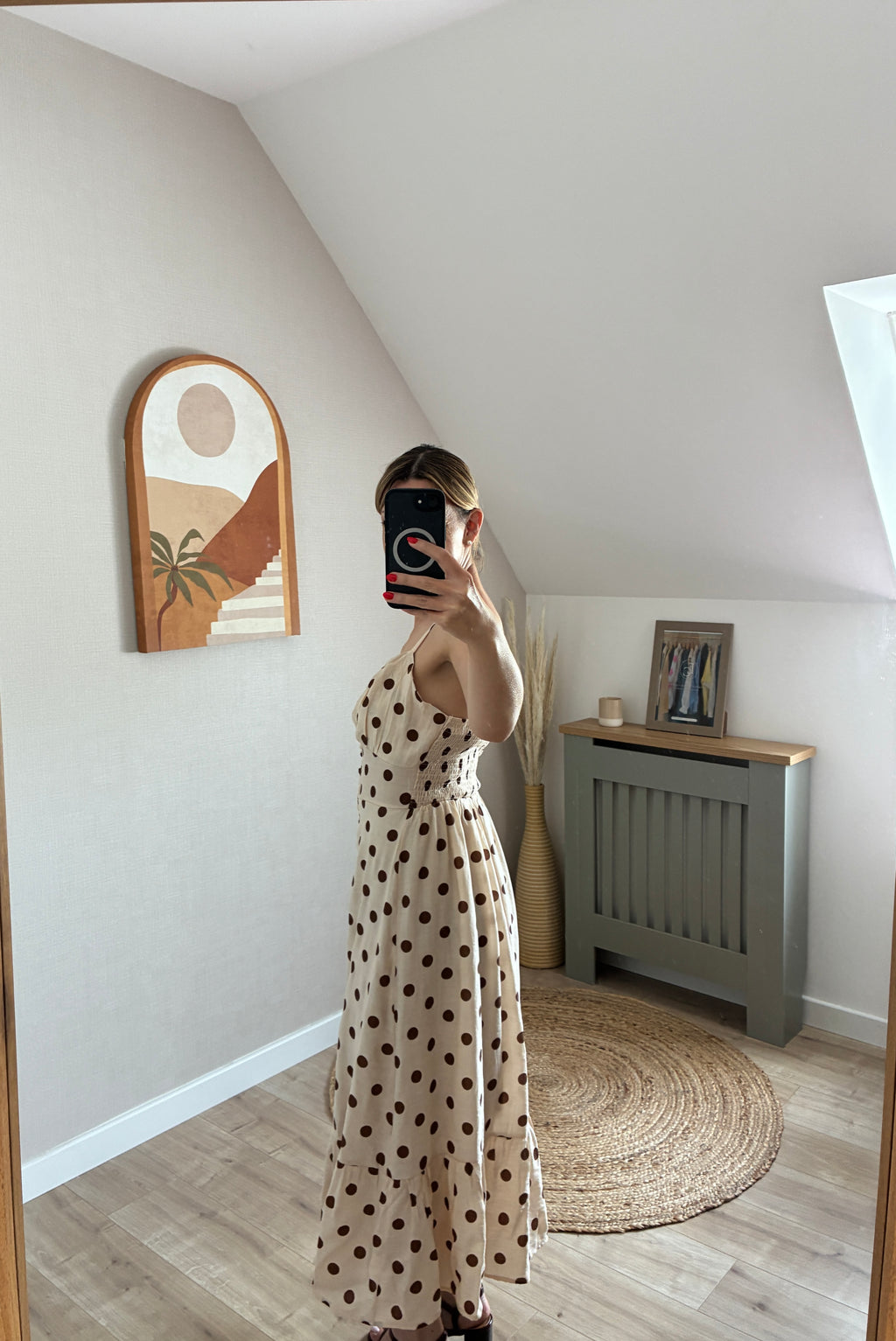 Robe beige à pois marron Shanys