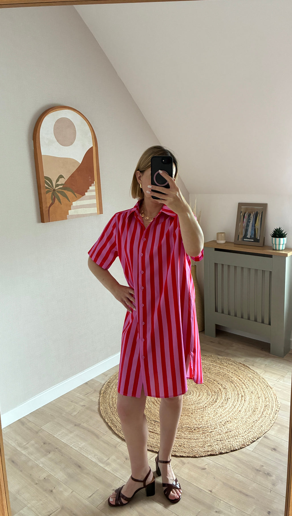 Robe rose à rayures rouges Alix