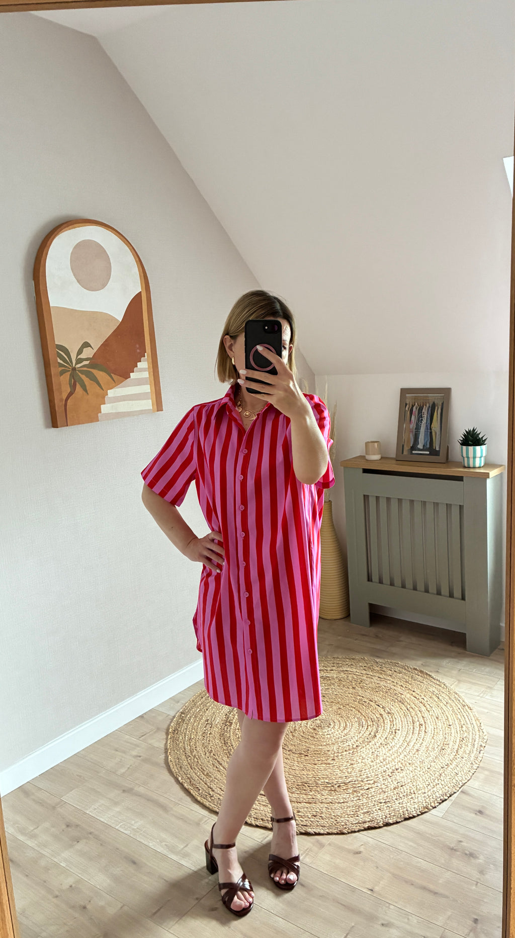 Robe rose à rayures rouges Alix