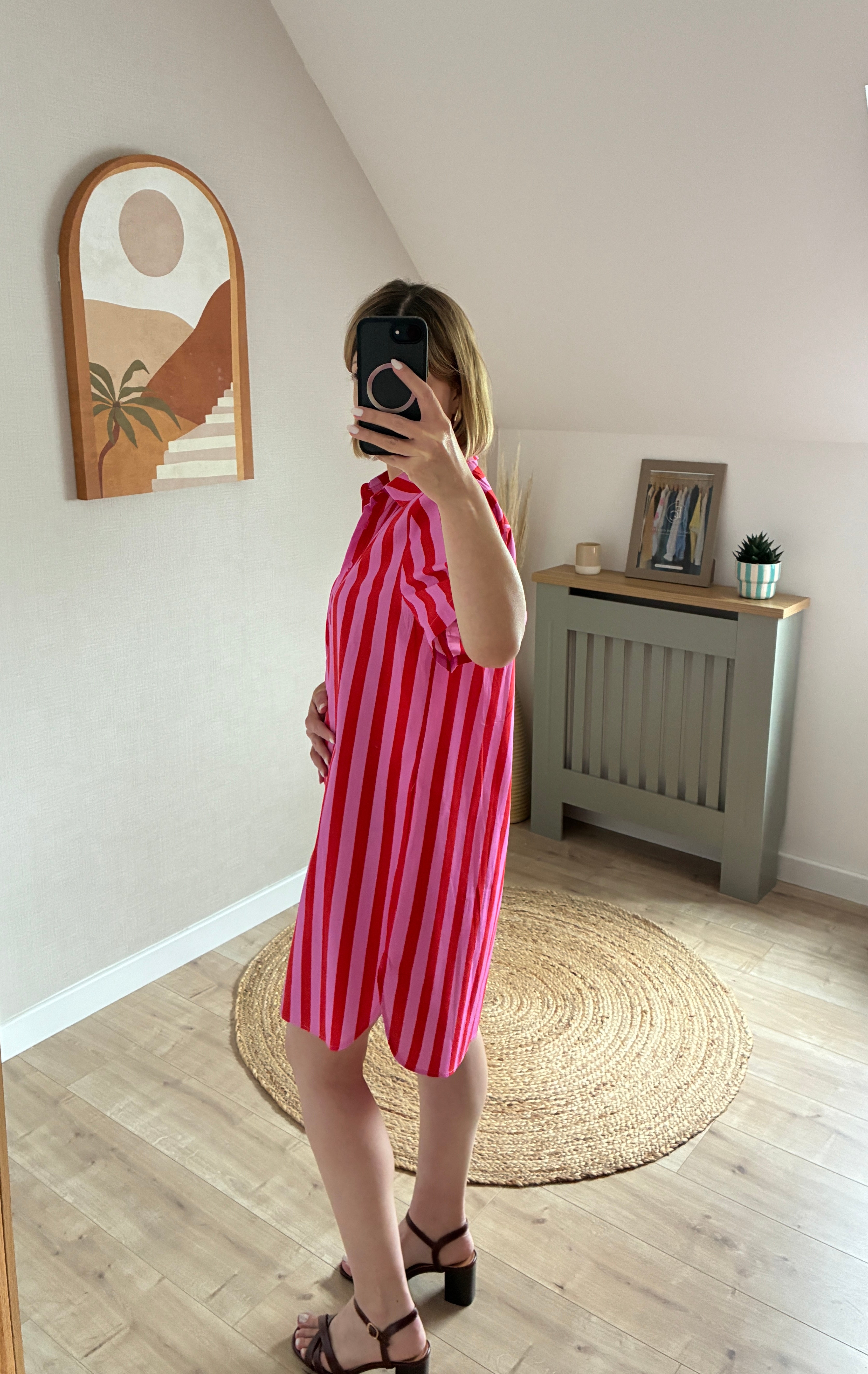 Robe rose à rayures rouges Alix