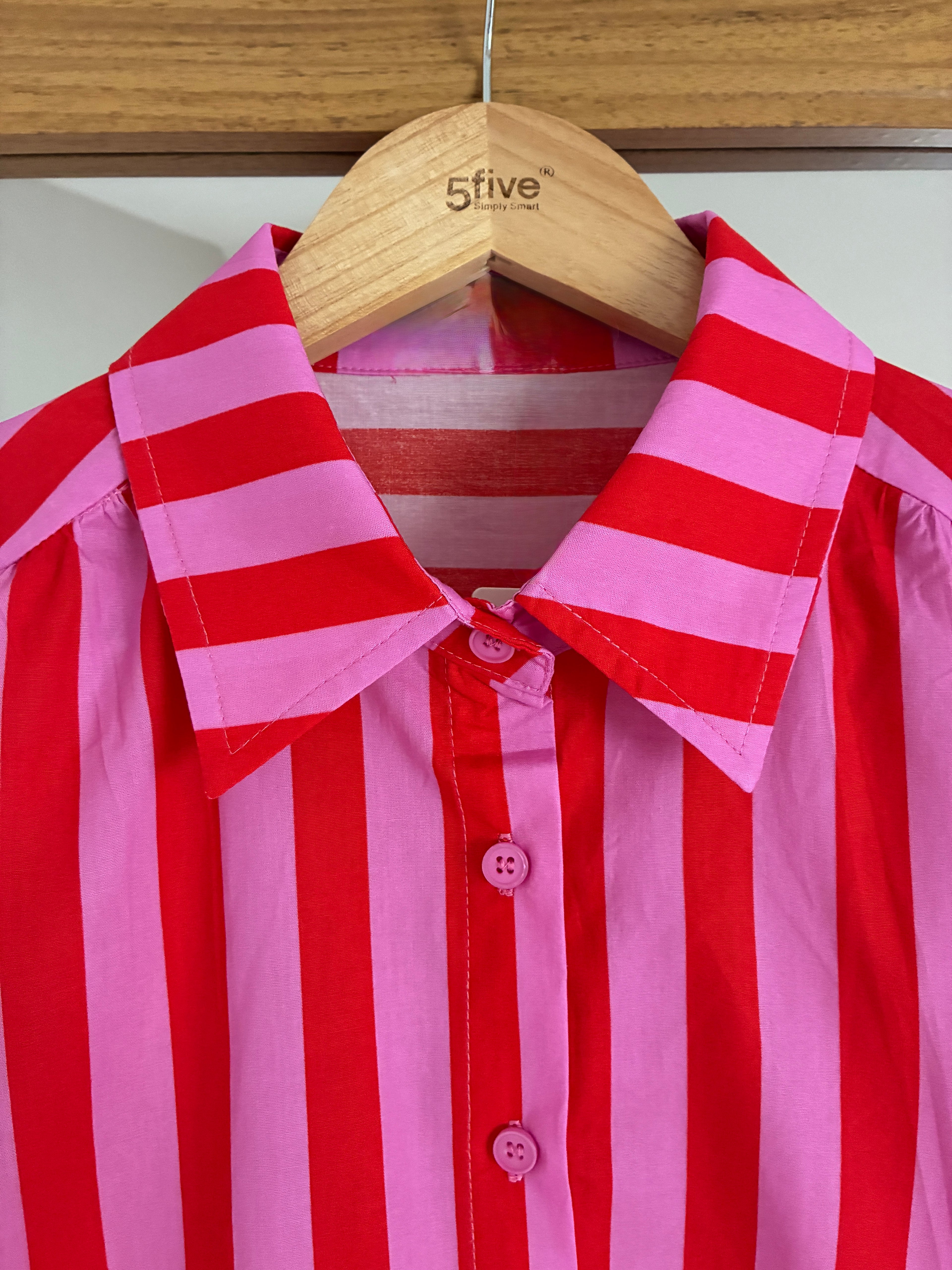 Robe rose à rayures rouges Alix