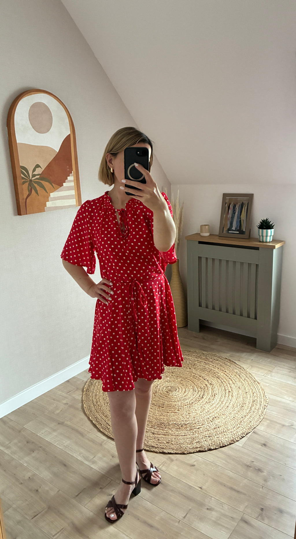 Robe rouge à pois blancs Constance