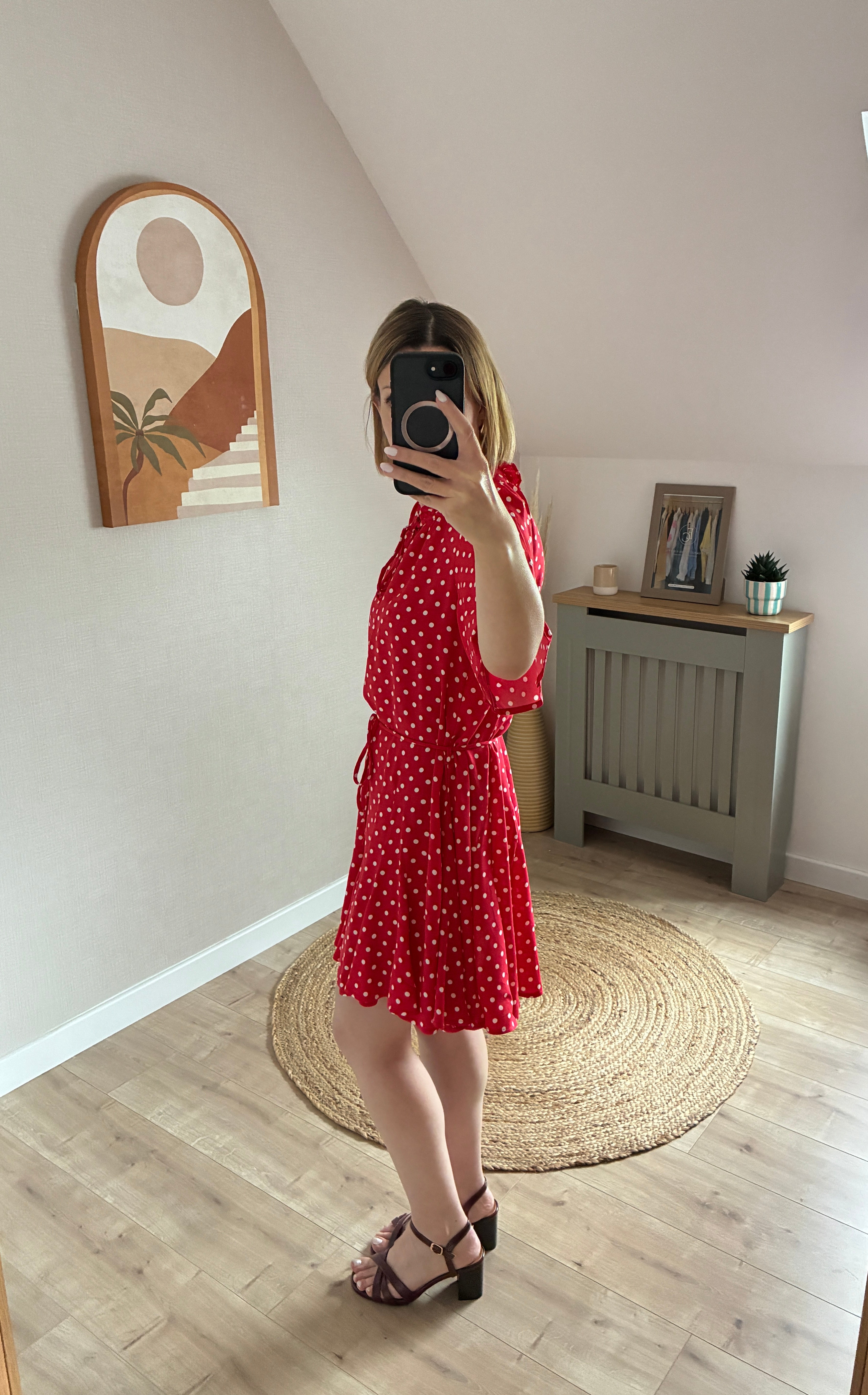 Robe rouge à pois blancs Constance