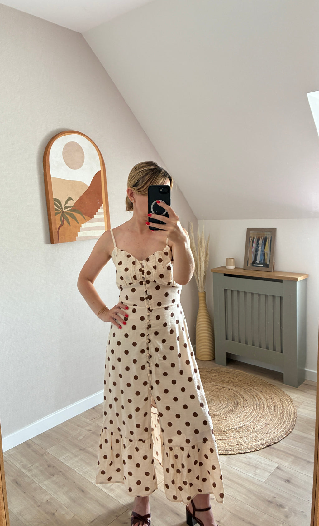 Robe beige à pois marron Shanys