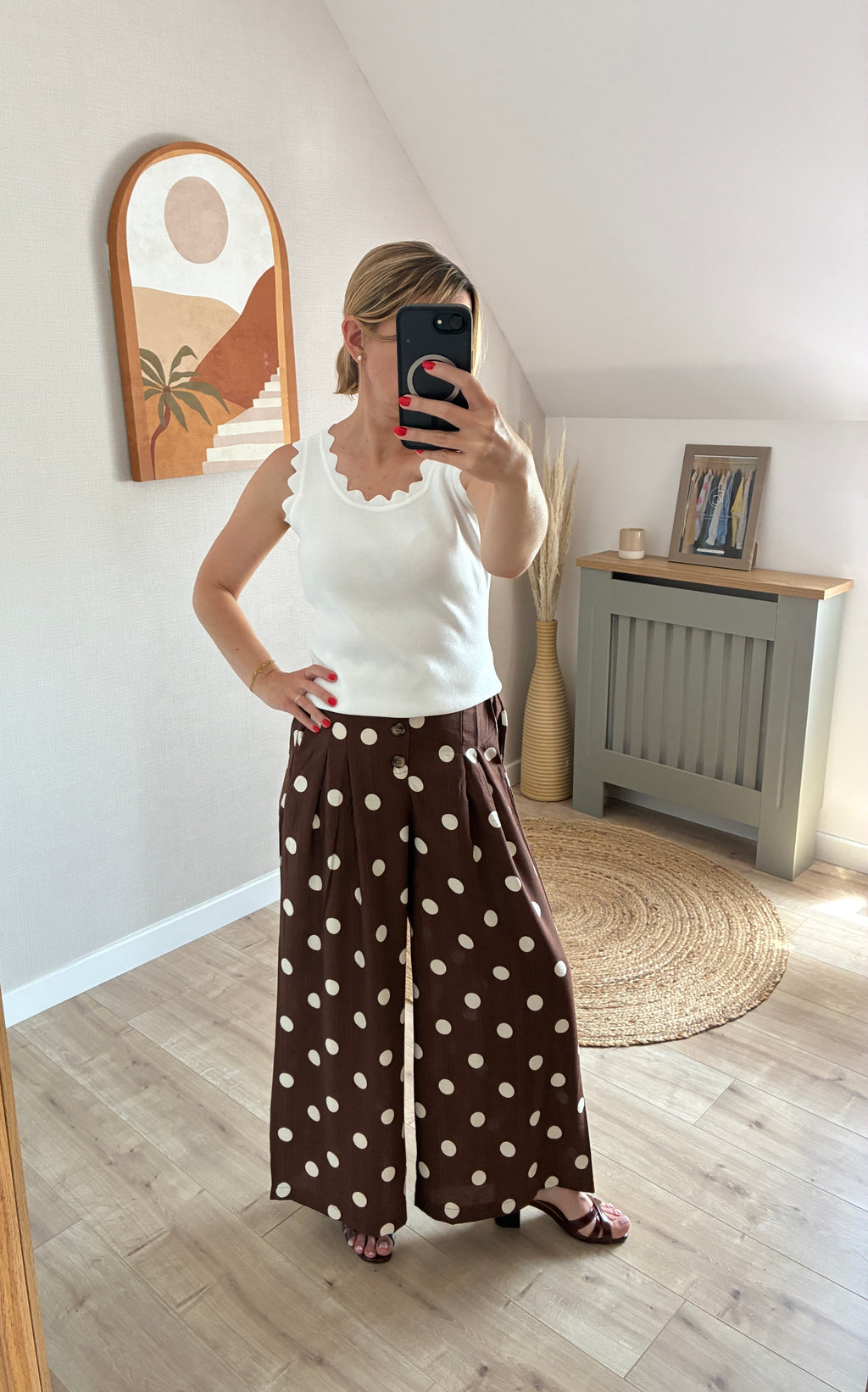 Pantalon marron à pois beige Salomé