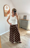 Pantalon marron à pois beige Salomé