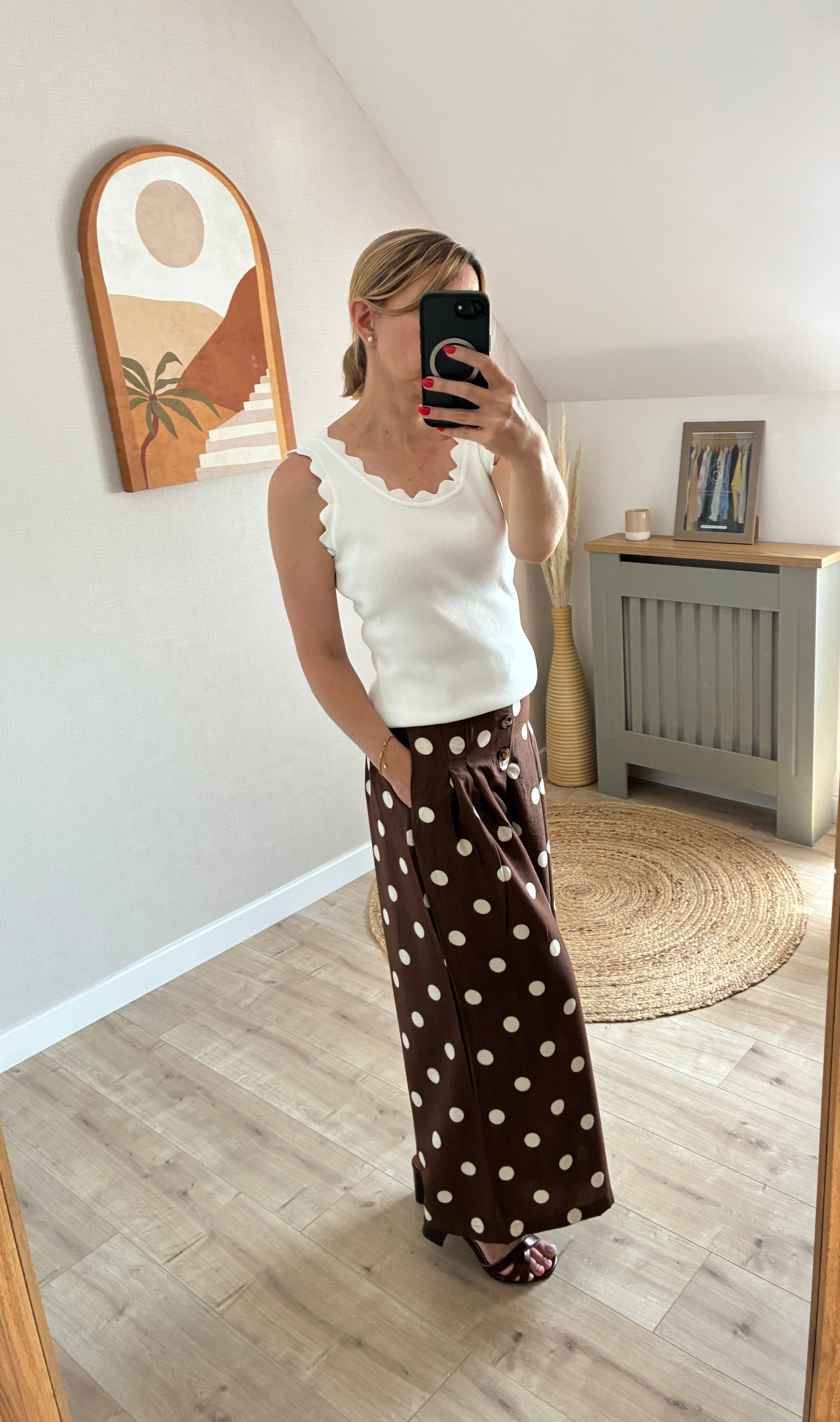 Pantalon marron à pois beige Salomé