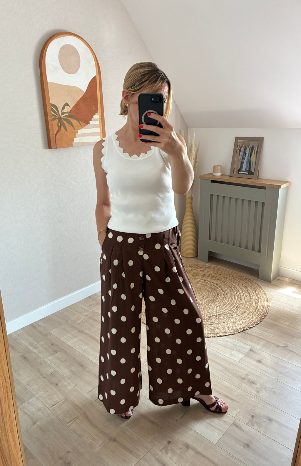 Pantalon marron à pois beige Salomé