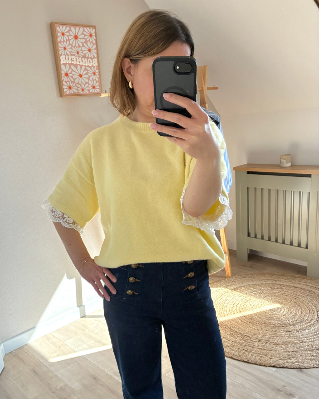 Pull-jaune-dentelle